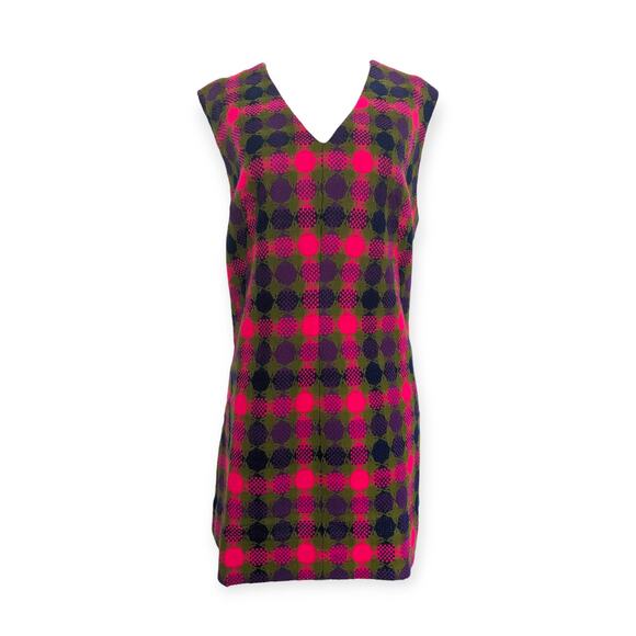 70s Neon Pink Plaid A-Line Mini Dress XL - Picture 1 of 6